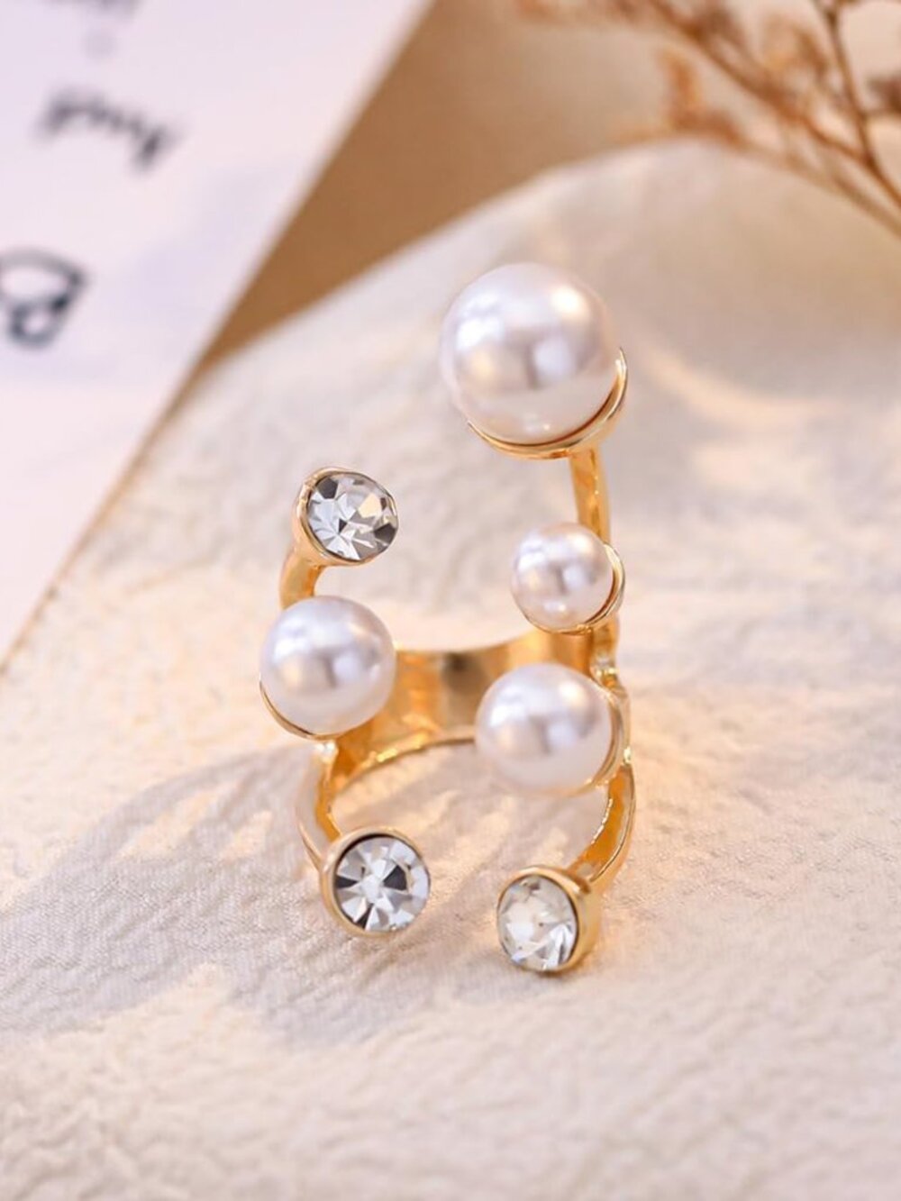 Pearl Ring for Women Promise Stacking Pearl Rings Adjustable Open Pearls Finger - Picture 3 of 6